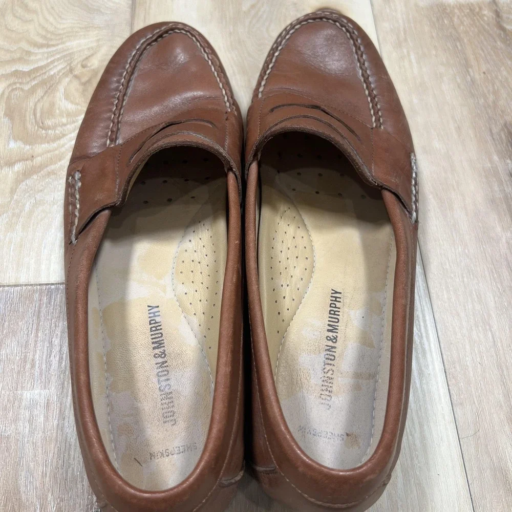 Johnston & Murphy Dress Shoes Mens Size 10.5 Brown Leather Penny Oxford Loafers